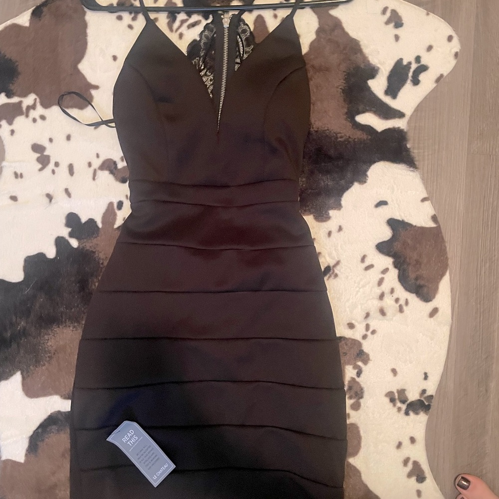 Black bodycon with lace dress, new